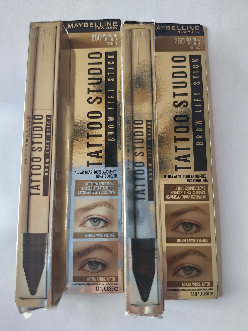 Maybelline Tattoo Studio Brow Lift Stick - Blonde (250) Set Of 2 New